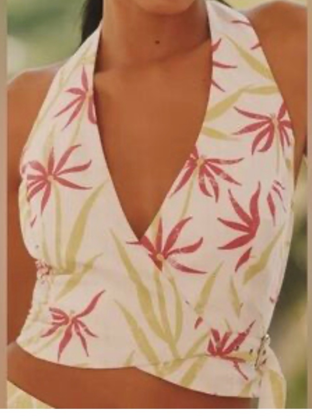 Anthropologie Pin up Floral Wrap Halter Crop Top and blouses Women's  Size L - Picture 2 of 14